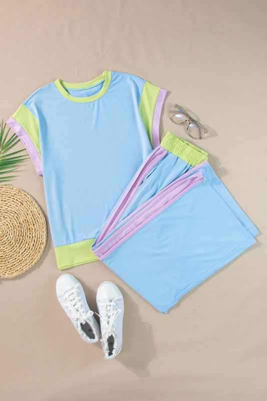Colorblock Cap Sleeve Tee and Pants Set 706685d1-8d95-46cd-adbc-50d516061030