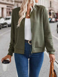 Textured Zip-Up Long Sleeve Jacket Army Green 70672c55f65649a296fe954b60f73ac1-Max-Origin