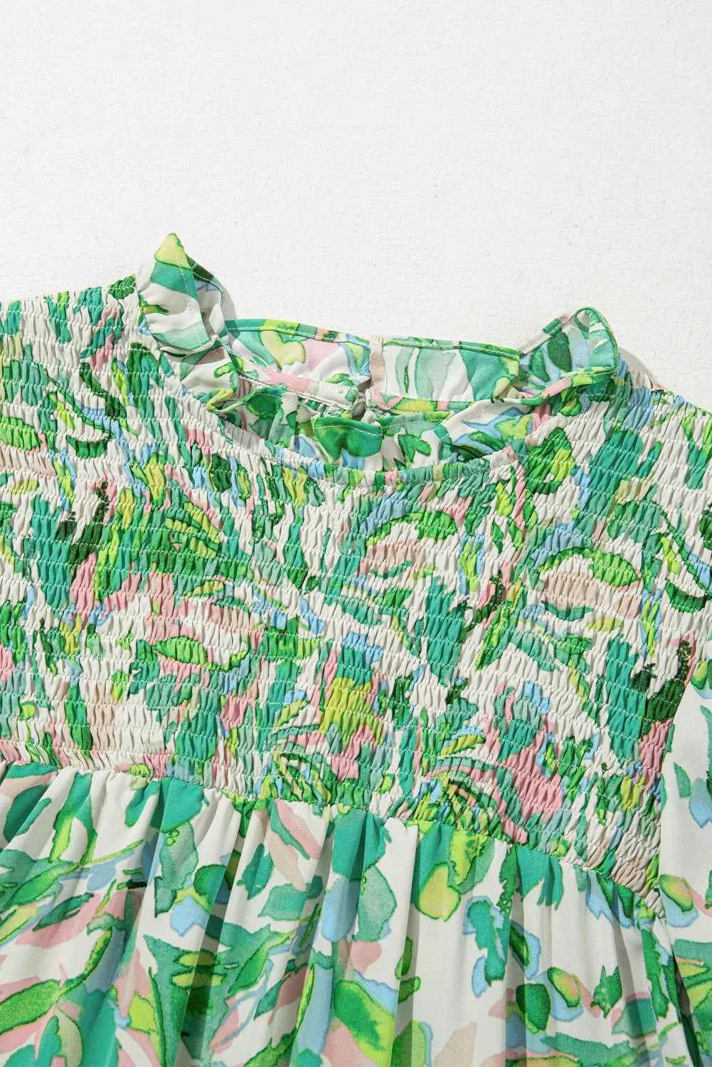 Frill Printed Mock Neck Flounce Sleeve Blouse 70684eb0-f719-41e4-a9cd-8f09db160b84-Max