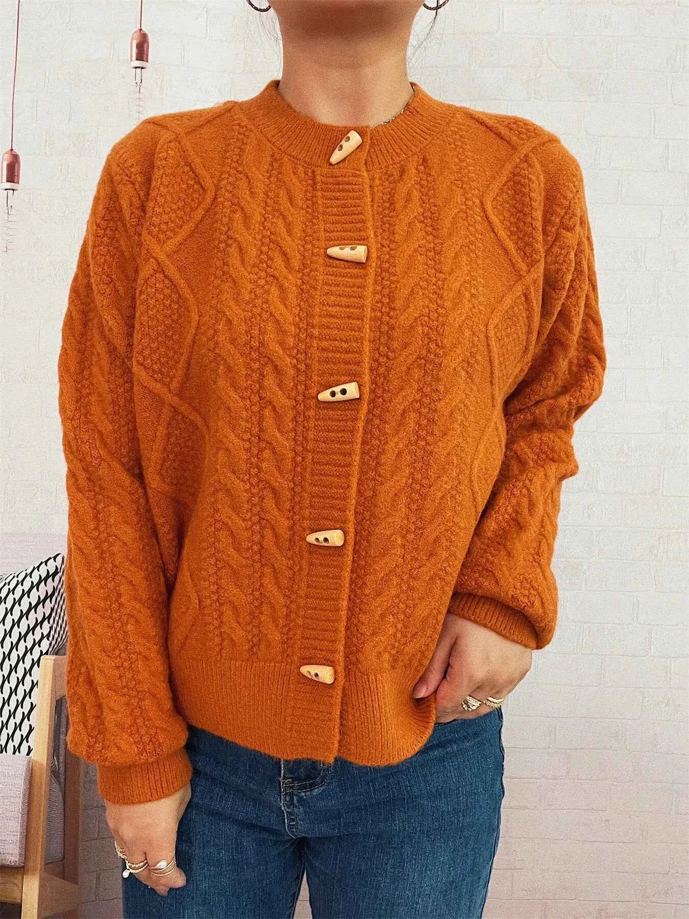 Cable Knit Button-Up Cardigan