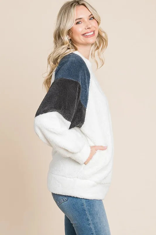 Culture Code Color Block Faux Fur Raglan Sleeve Sweatshirt 707367c9-70f9-4163-b27f-781c550567d1-Max
