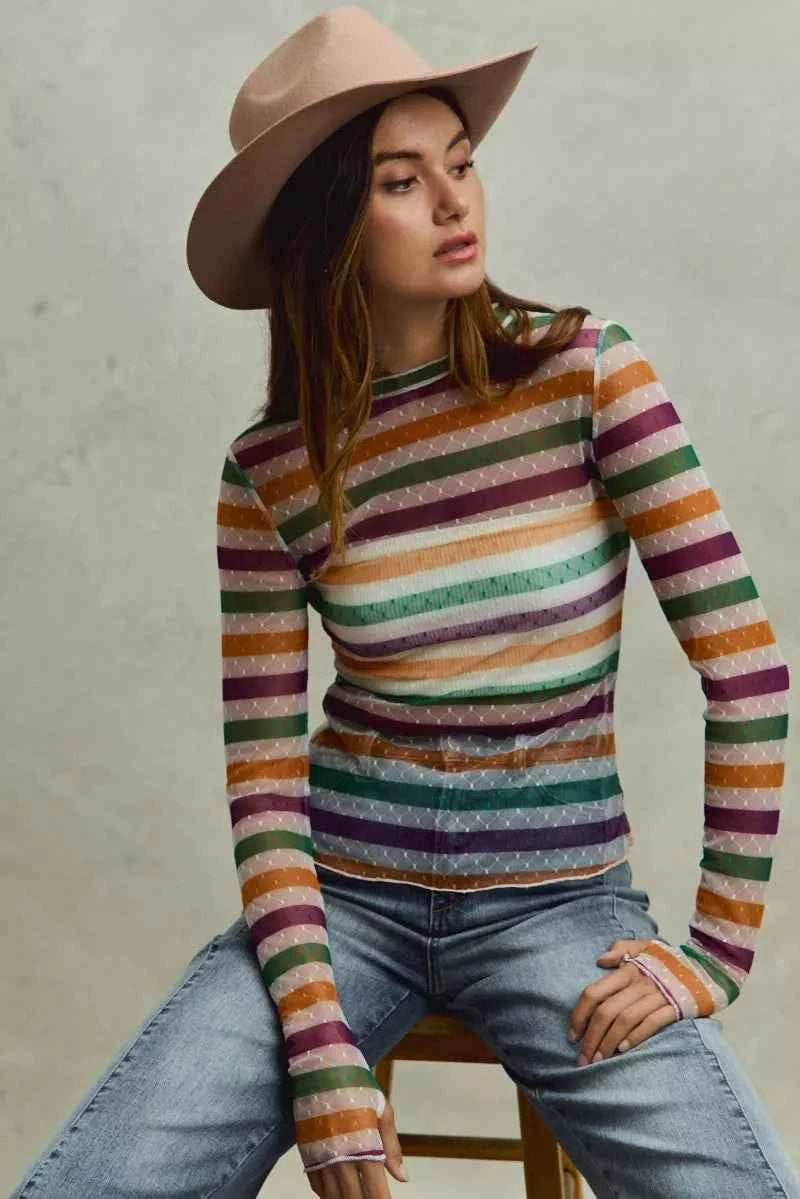 SO ME Mardi Gras Color Stripe Stretch Mesh Top 7074134a070c482f9cae1b1c5adf1316-Max-Origin