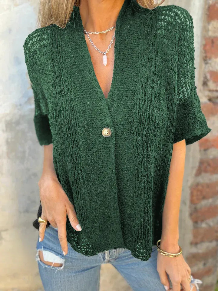 Full Size One Button Openwork Cardigan Plus Size Green 7075fb49-5894-414d-af76-350124558712-Max-Origin