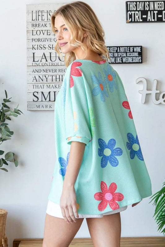 Floral Waffle Oversize T-Shirt 707692a5-d6c1-4f77-b597-c5a89fd95e5a-Max