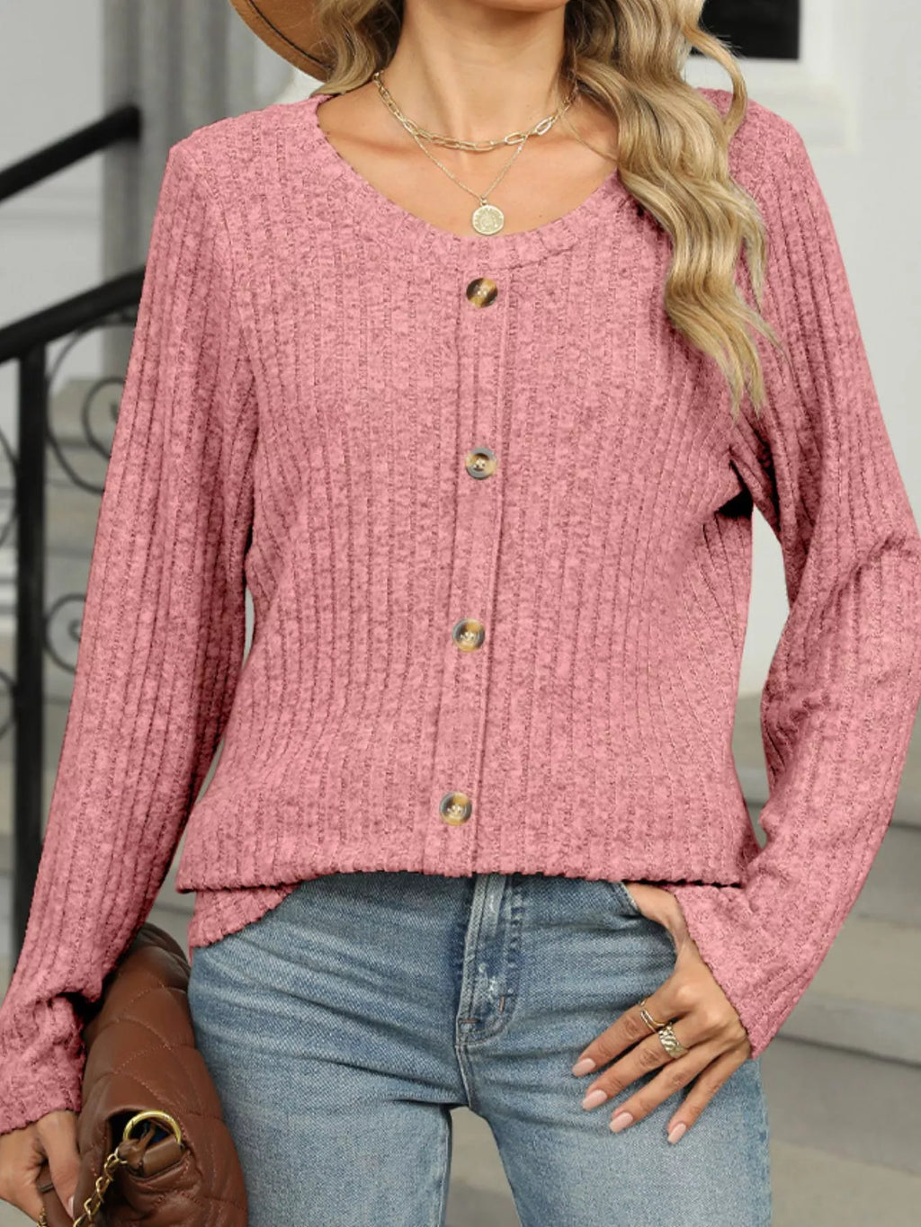 Ribbed Round Neck Long Sleeve Top 7077acd9-fb0f-479e-85a1-0007e6e84509-Max-Origin