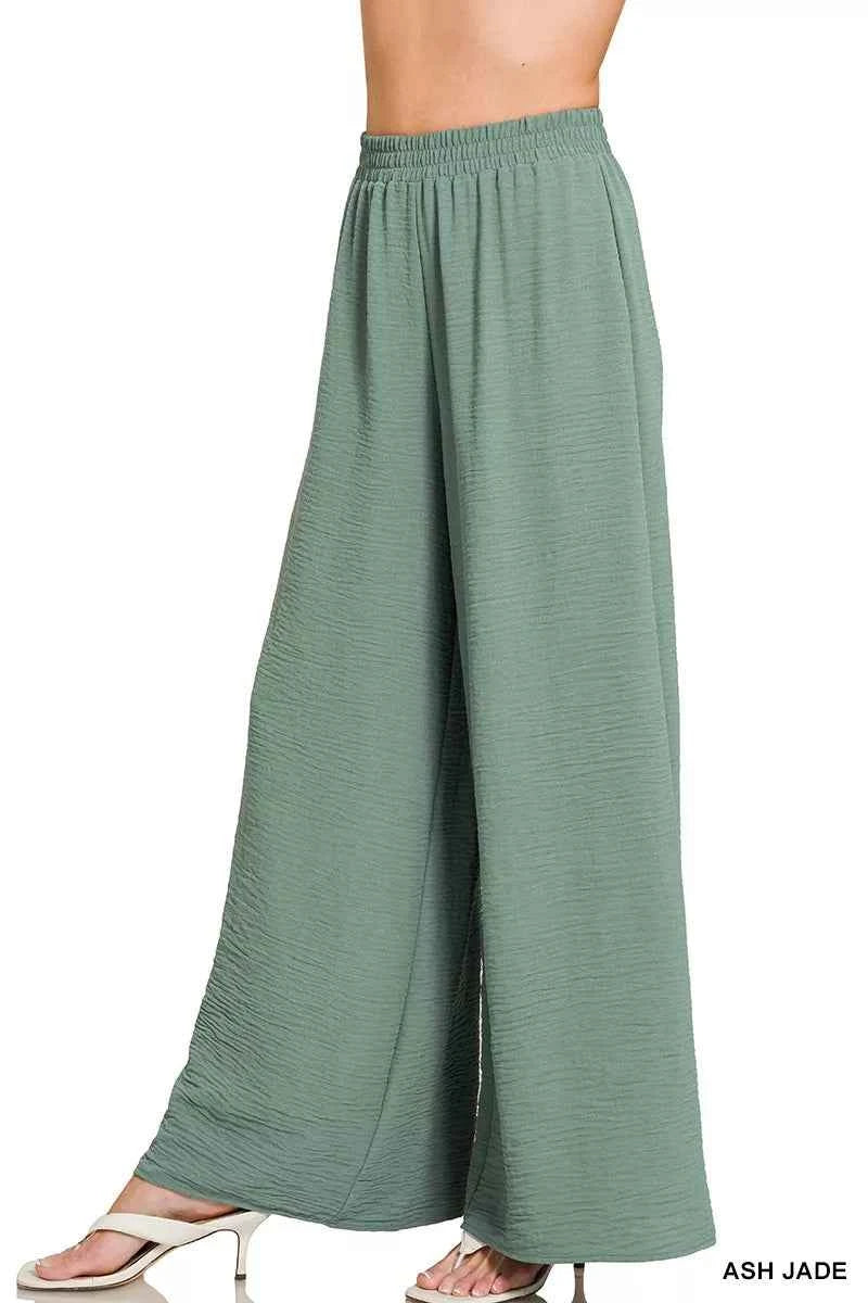 Zenana Woven Airflow Elastic Waistband Pants ASH JADE 707d032fcf9f47e5bf3864337008763f-Max-Origin