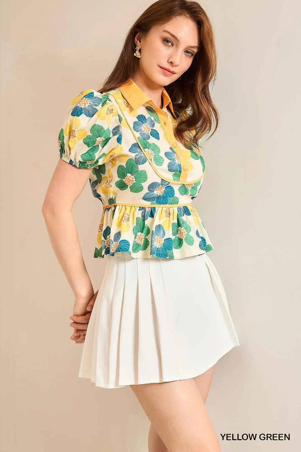 Umgee Floral Print Puff Sleeve Cropped Blouse 7087f8c1-8502-4ba4-ad00-43d1f0862331-Max-Origin