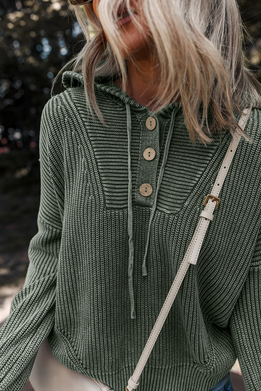 Mist Green Mineral Wash Ribbed Knit Drawstring Hooded Sweater 70990d9d2a51f335