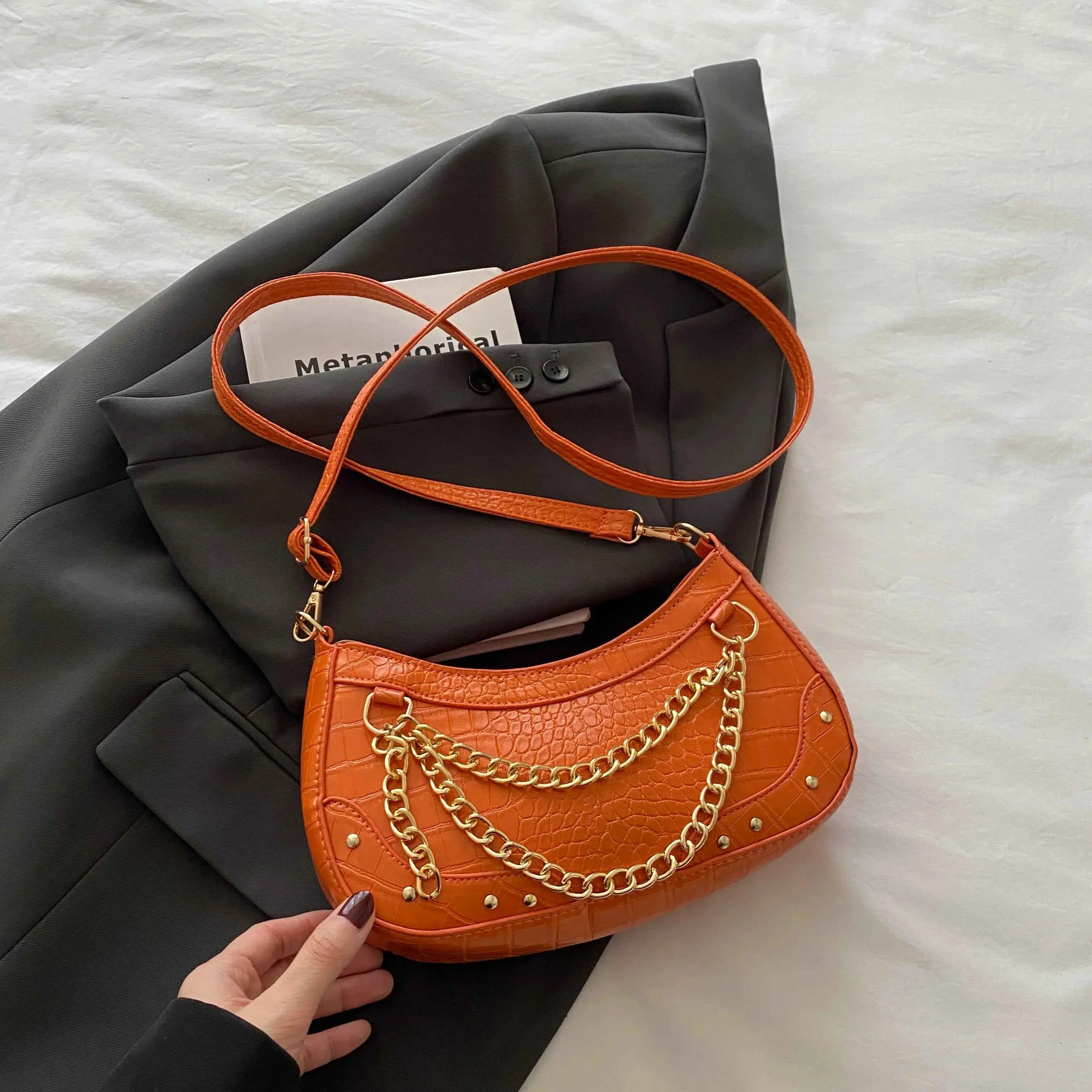 Chain-Embellished Shoulder Bag Orange onesize 709cb8b19bb74c23bfe7c3263b5a14e0-Max-Origin