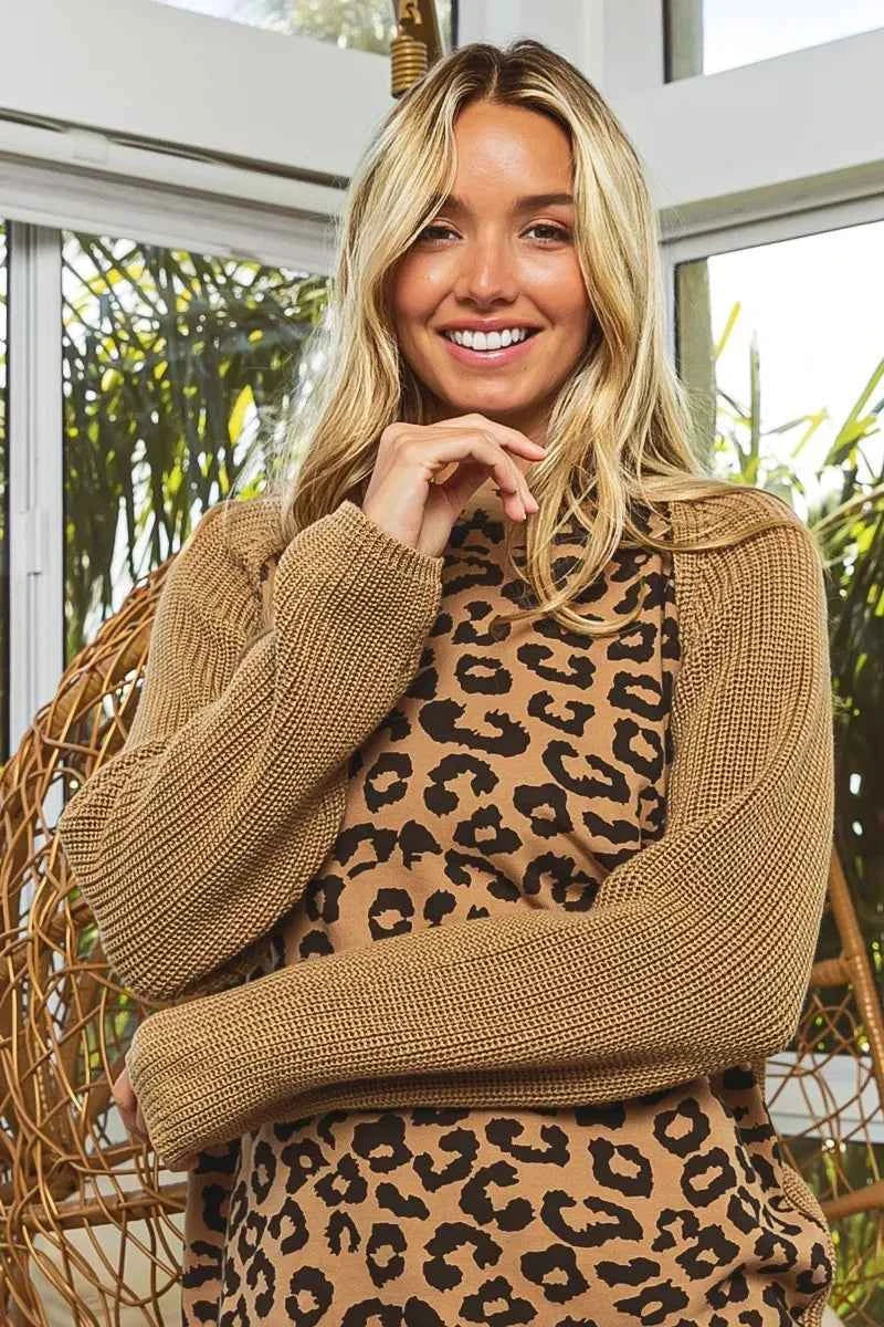 BiBi Leopard Pattern Front Raglan Sleeve Sweater 709dd259d05346dc8c78e8298308e9c3-Max-Origin