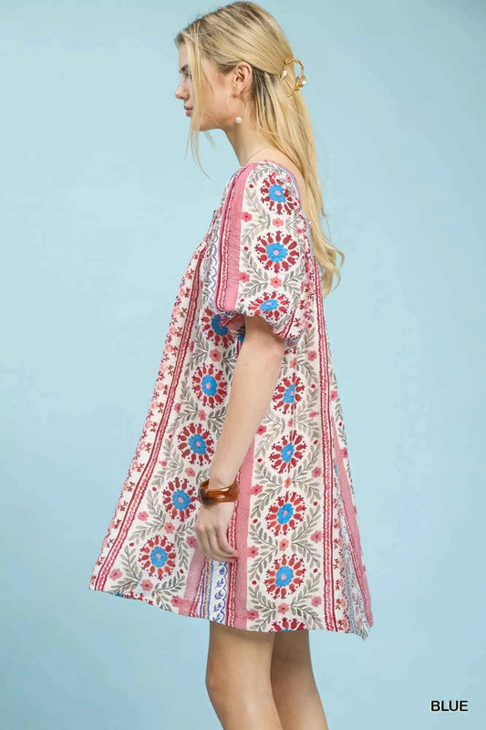 Umgee Mixed Print Puff Sleeve Mini Dress 70af5ed3-104c-43cb-b3d8-fb35b327dbc5-Max-Origin