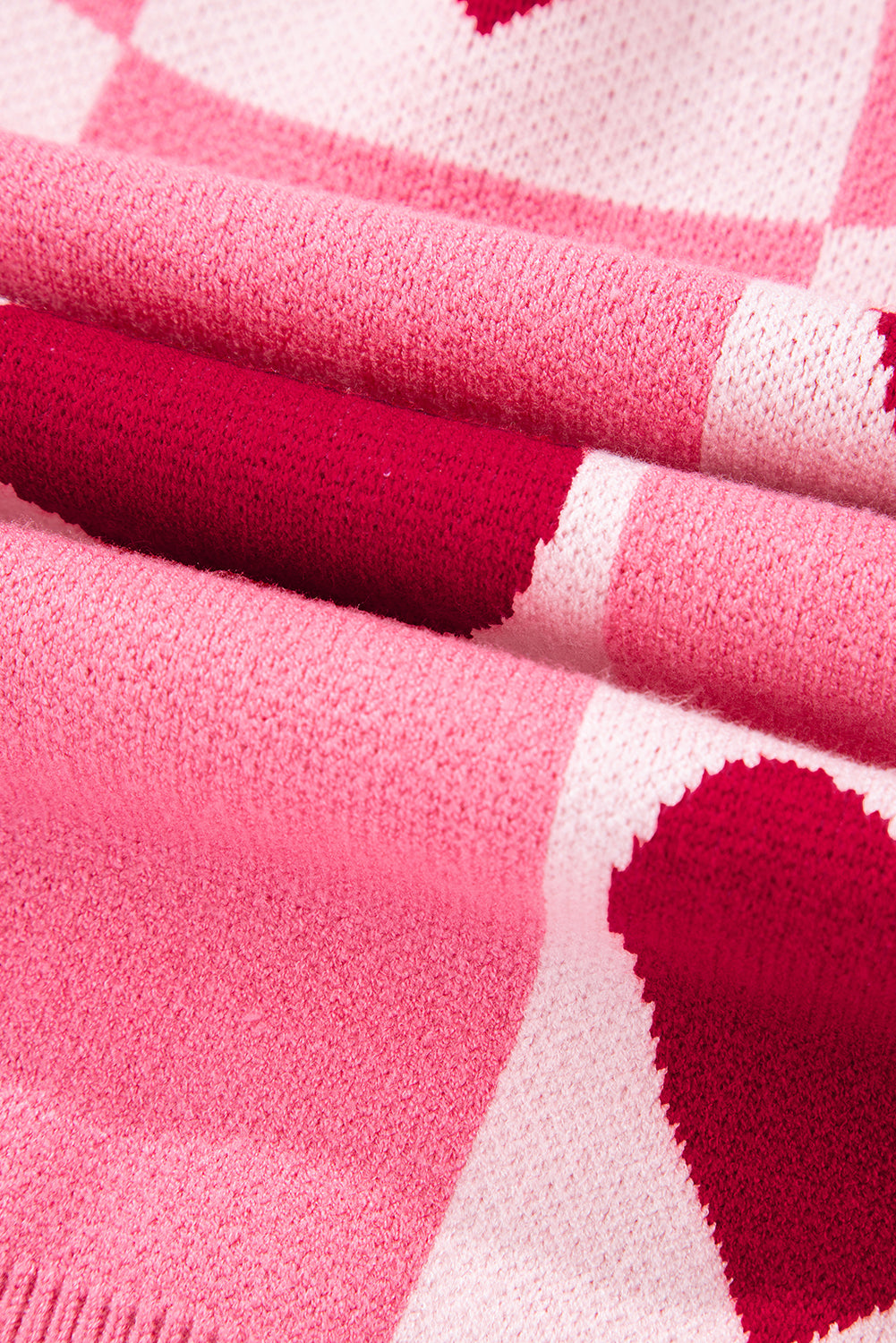 Pink Love Heart Checkered Valentine Knit Sweater 70b1b4b838a8451c