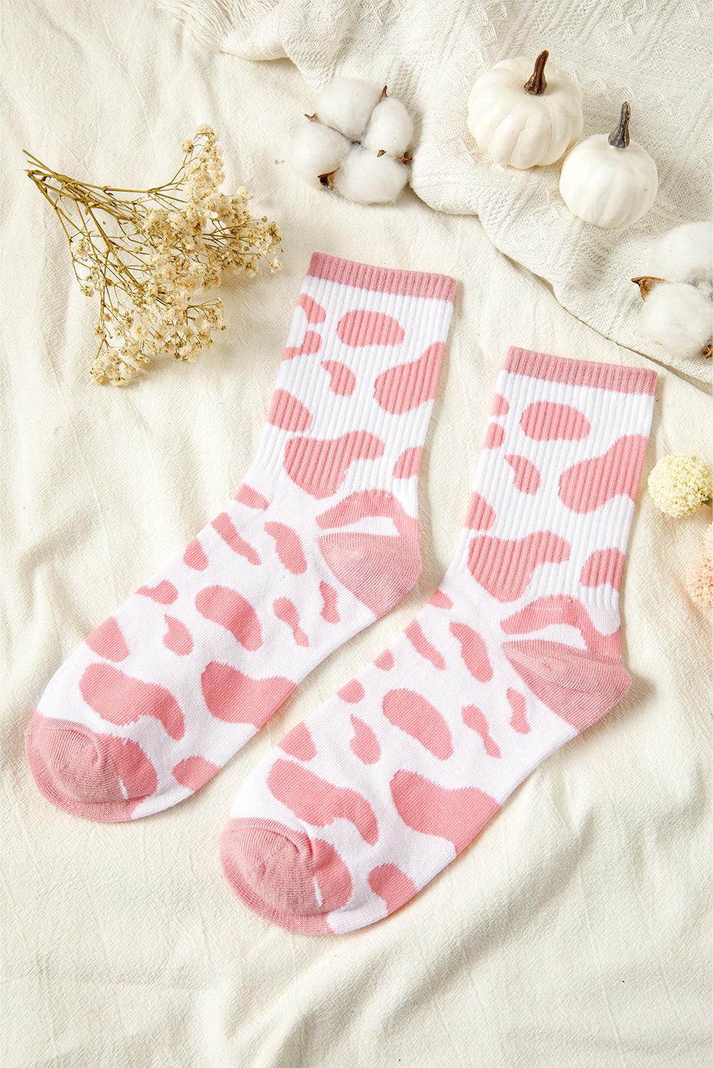Pink Cow Print Fashion Crew Socks 70bda1af2274271e