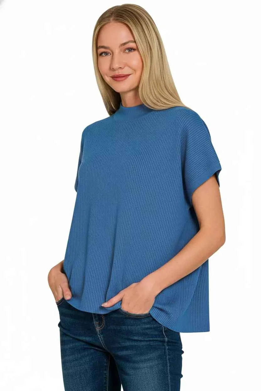 Zenana Viscose Mock Neck Short Sleeve Boxy Sweater 70c89bb8-548c-4cb9-b33f-b98ada3d0e90-Max-Origin