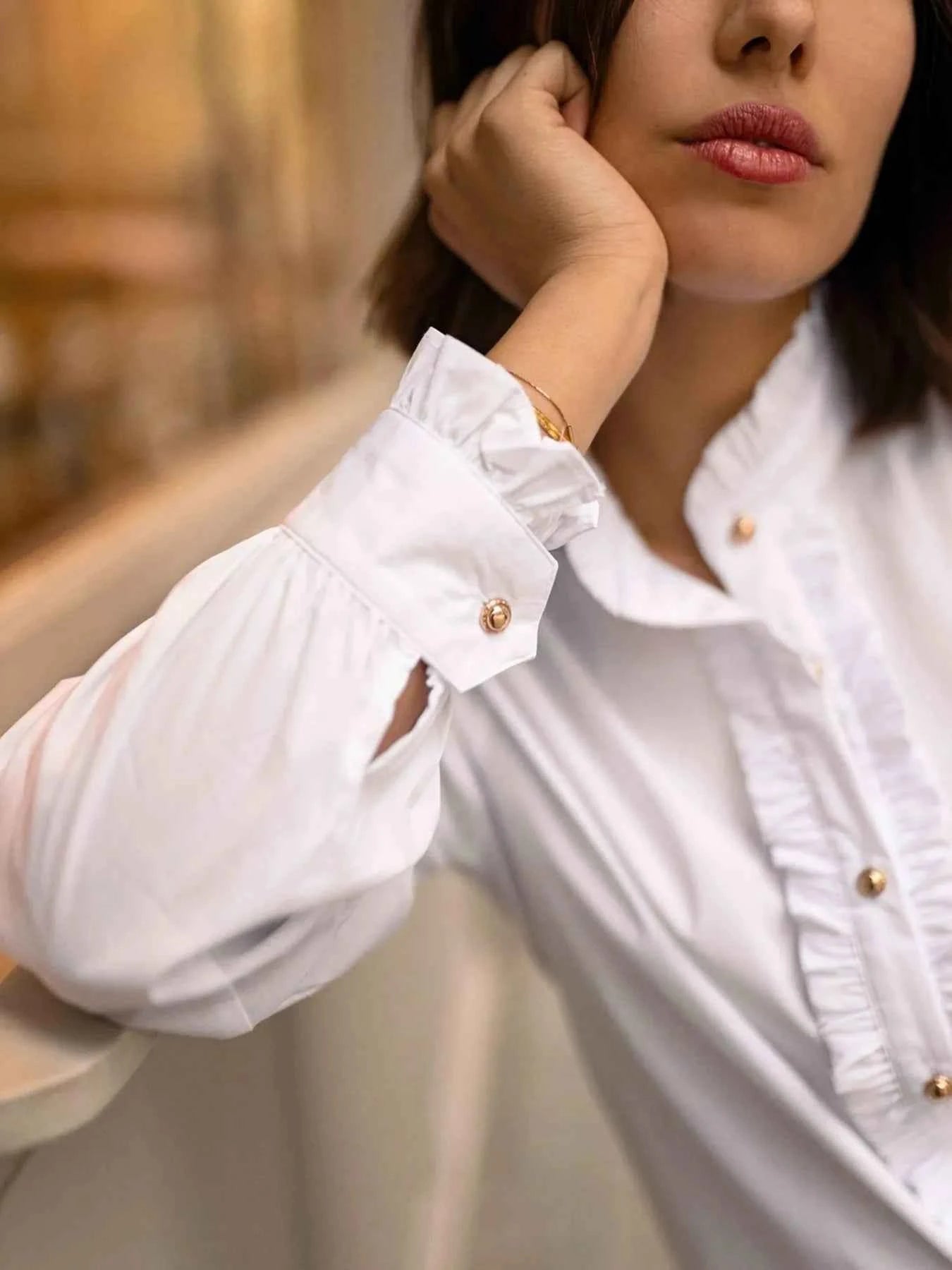 Frill Button Down Long Sleeve Shirt 70ca10778dec4139a7f55b6723e849f7-Max-Origin