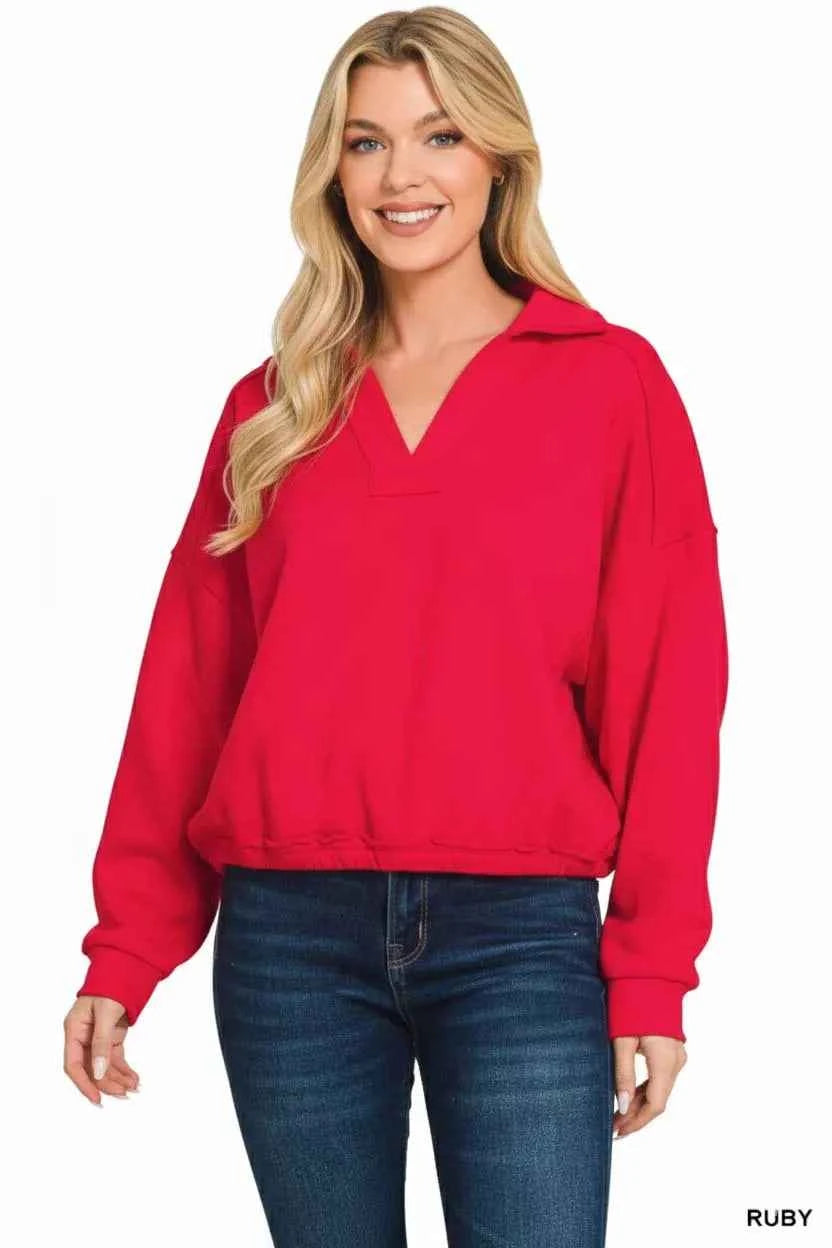 Zenana French Terry Collared Exposed Seam Sweatshirt 70cb7b17-1067-4a5d-b6e6-d389391a2999-Max-Origin