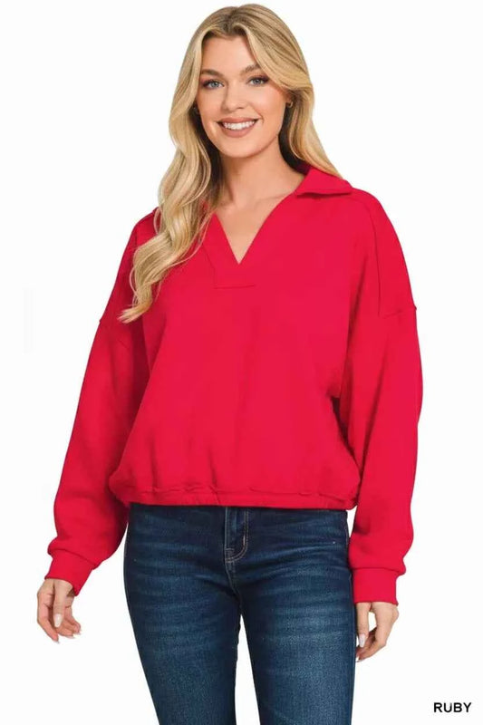 Zenana French Terry Collared Exposed Seam Sweatshirt 70cb7b17-1067-4a5d-b6e6-d389391a2999-Max-Origin