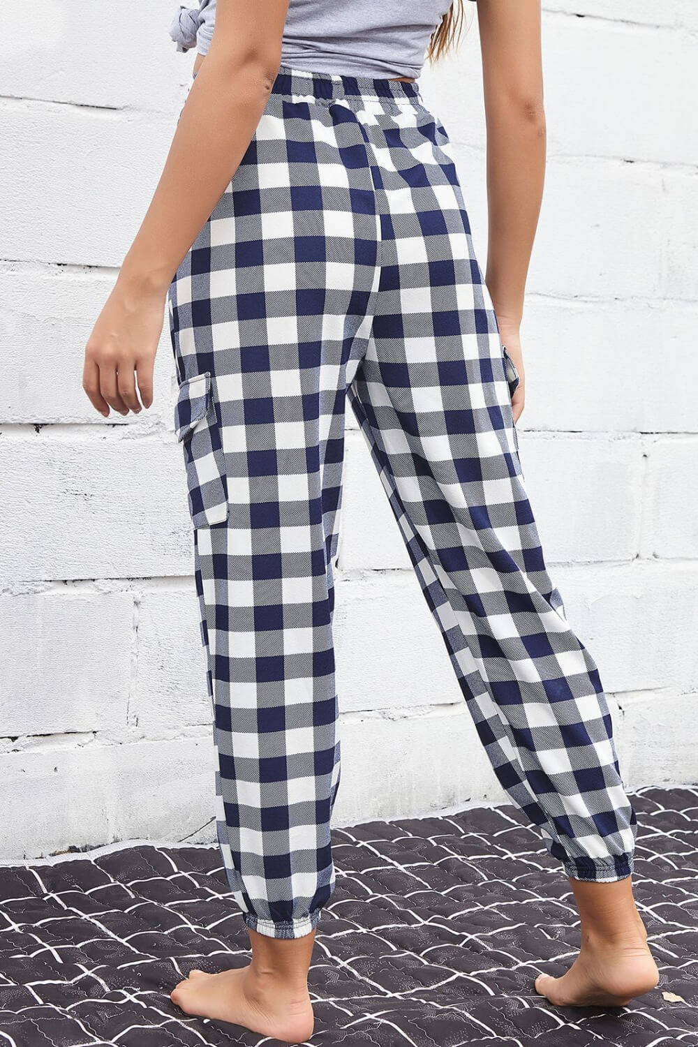 Perfee Plaid Elastic High Waist Cargo Pants 70ce91d88d8243b3a69767e439ddb0e8-Max
