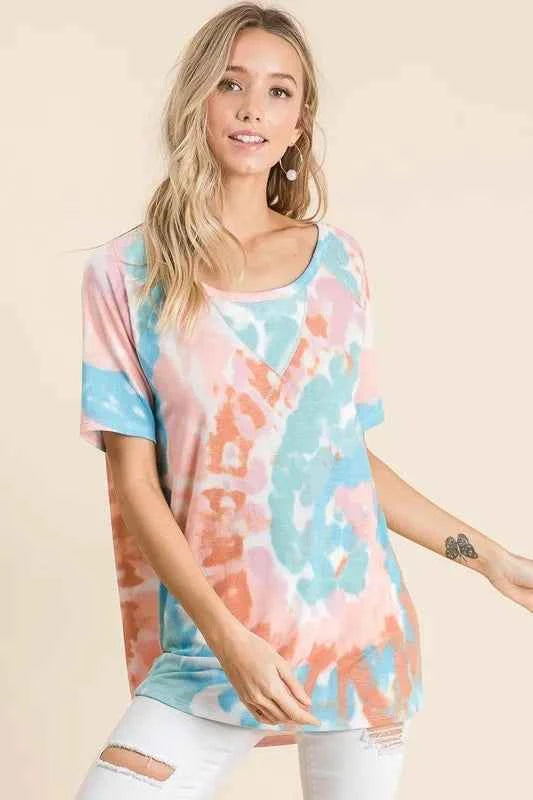 BiBi Tie Dye Print Short Sleeve T-Shirt with Raglan Sleeves PINK MINT 70d2becb1c3a45238ec05d6616f9592f-Max-Origin