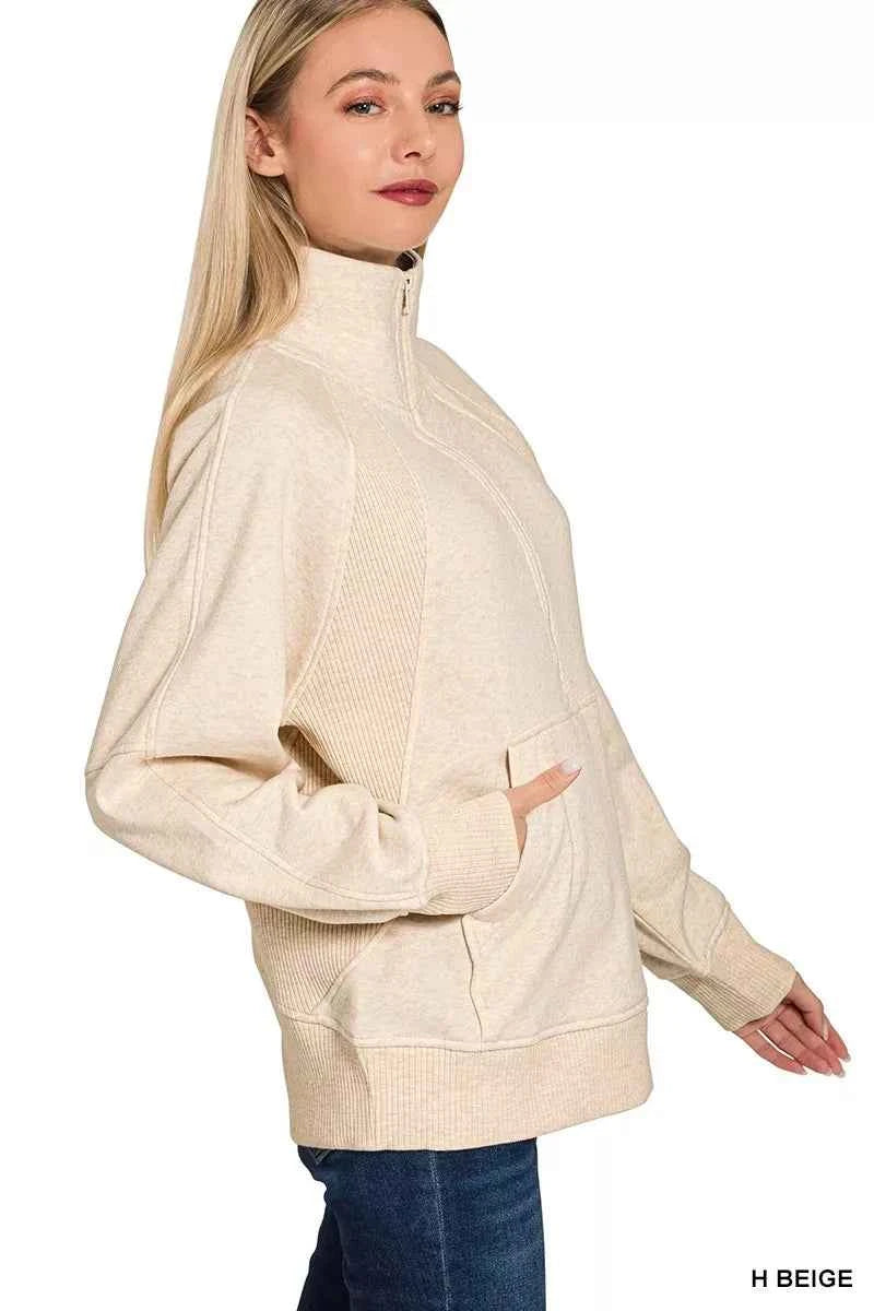 Zenana Half Zip Fleece Sweatshirt with kangaroo Pocket 70d61b93309a4d579c6920884ceb7578-Max-Origin