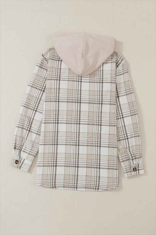 Plaid Removable Hood Buttoned Shacket 70ddc119-b146-48e9-a72d-c8e356925b82