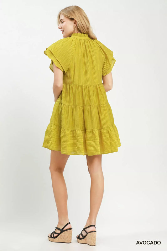 Tiered Ruffle Sleeve Textured Mini Dress 70df02ea-22a5-4454-8ee3-9865acef6d90-Max-Origin