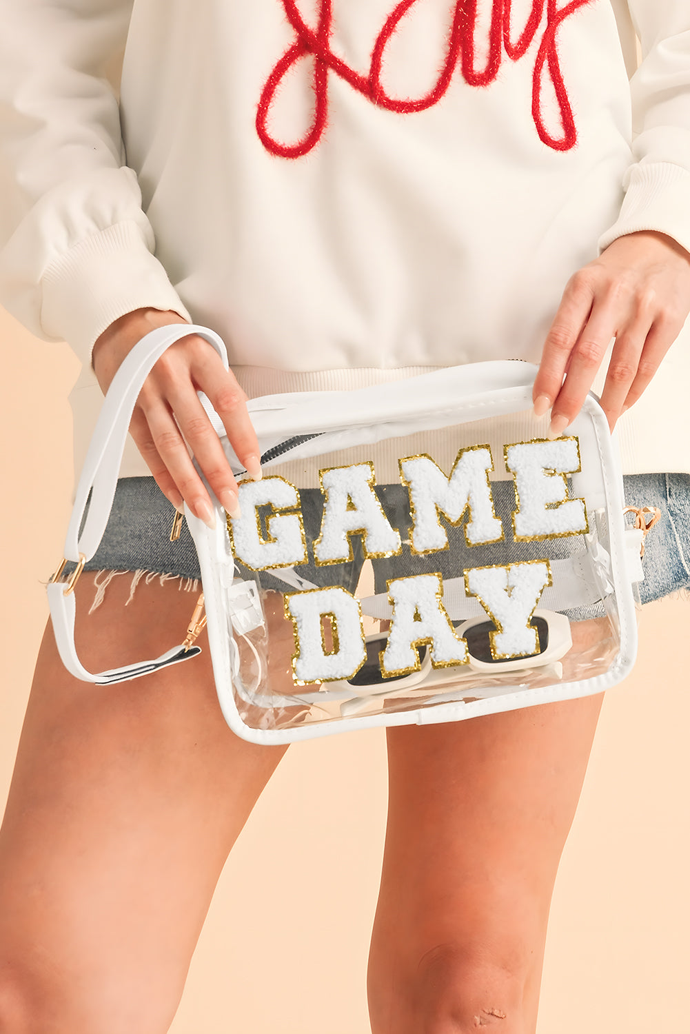 Black Chenille GAME DAY Pattern Clear Bag 70e573e7e23d0aa4