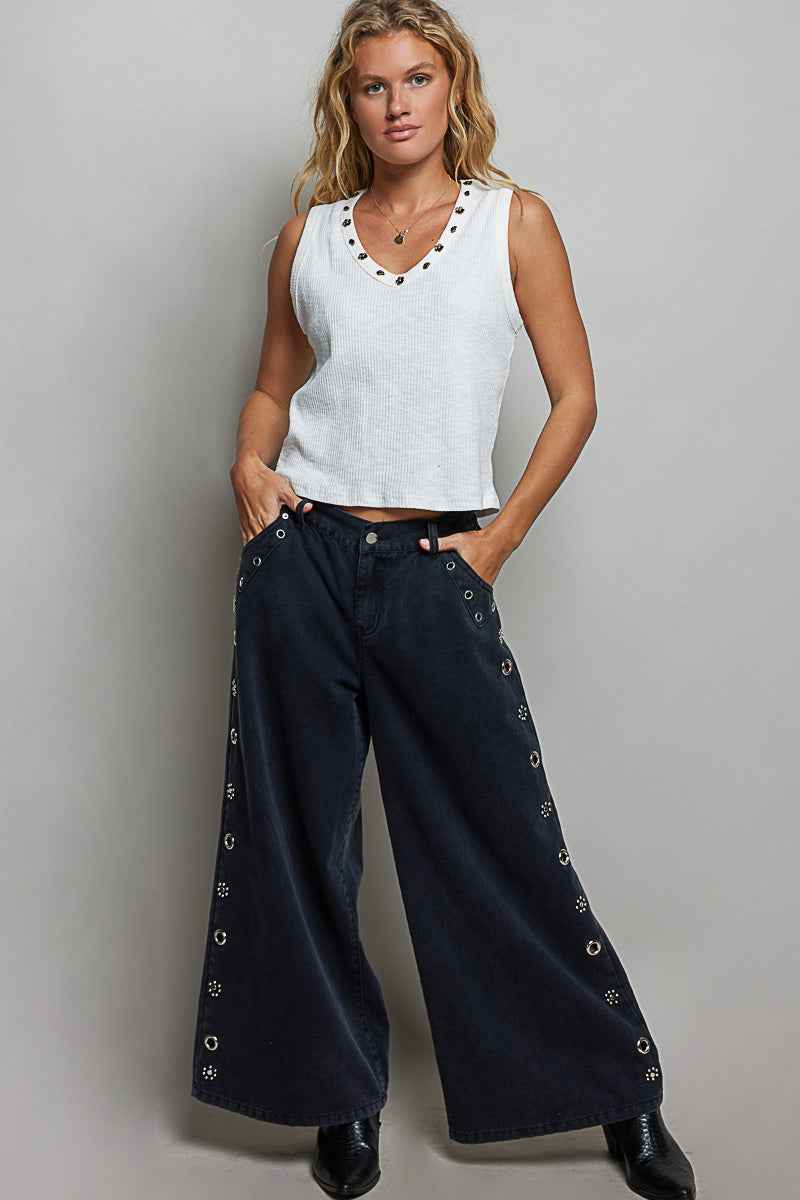 POL Ribbed V-Neck Tank with Stud Point 70e6d004-d59d-4194-b9c2-2fd15559bf84-Max