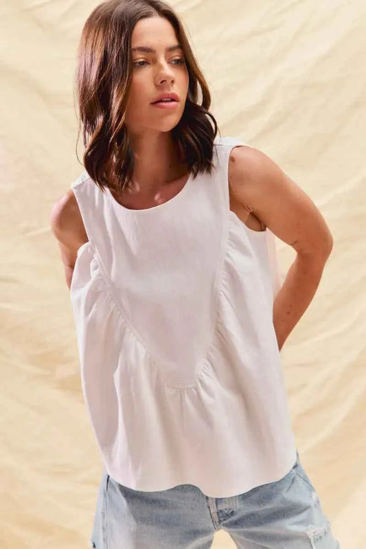 Game Day Color Denim Ruched Sleeveless Top 70e8148c01cb44e898ed6b020164b9dd-Max-Origin
