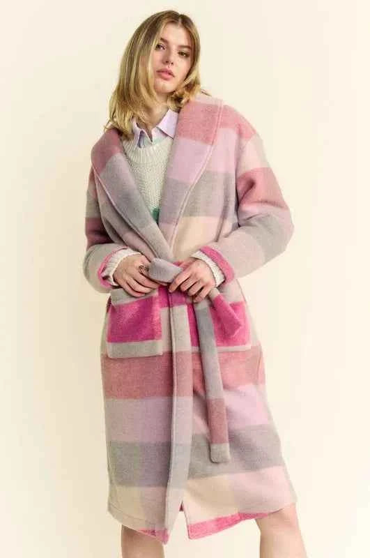 Davi & Dani Tied Color Block Collared Neck Coat 70f3bccb-a888-4f42-99da-b74f14d4ae68-Max