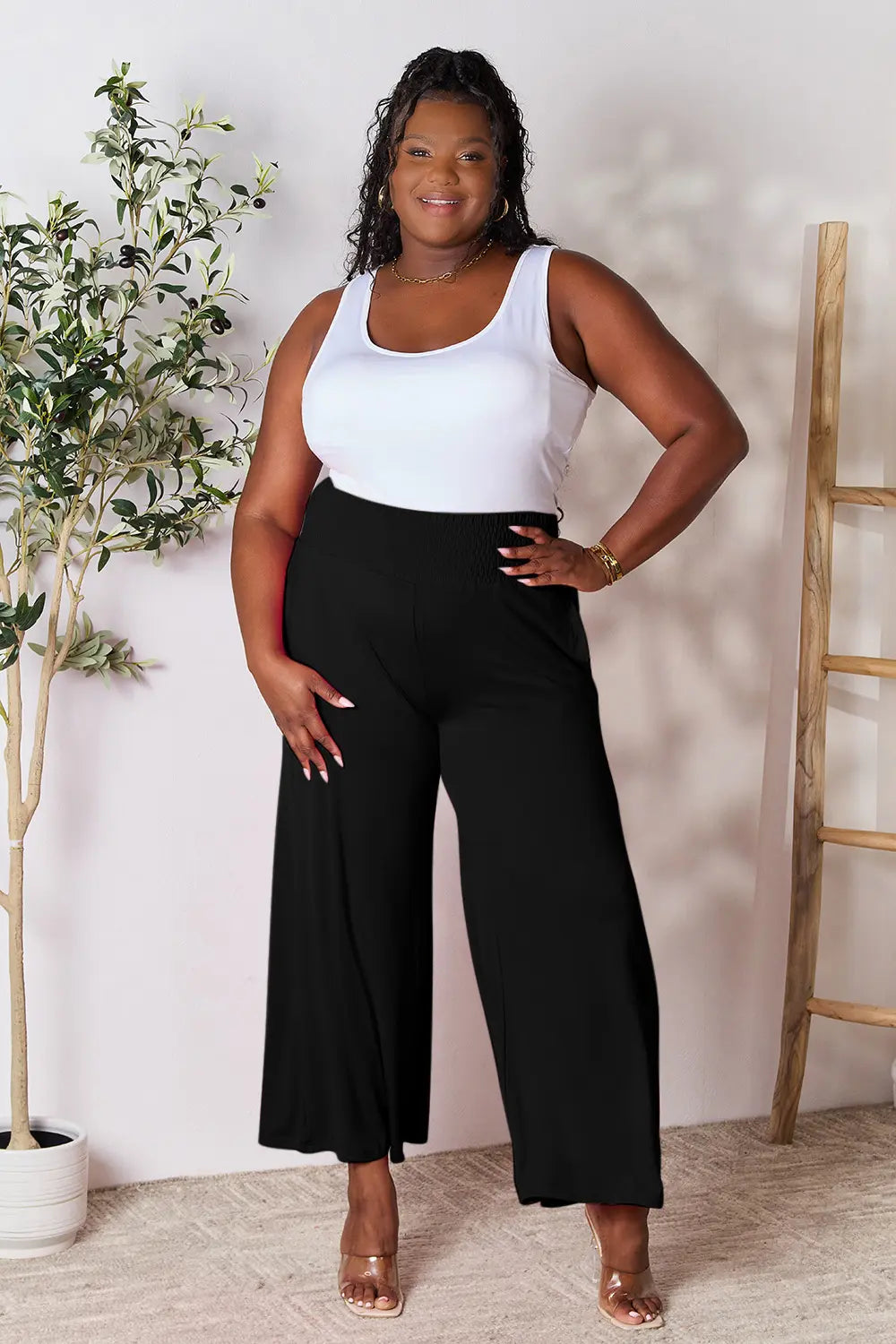Basic Bae Full Size Smocked Wide Waistband Wide Leg Pants 70f40d7bf7f348ffa8d50ae88dca09ad-Max