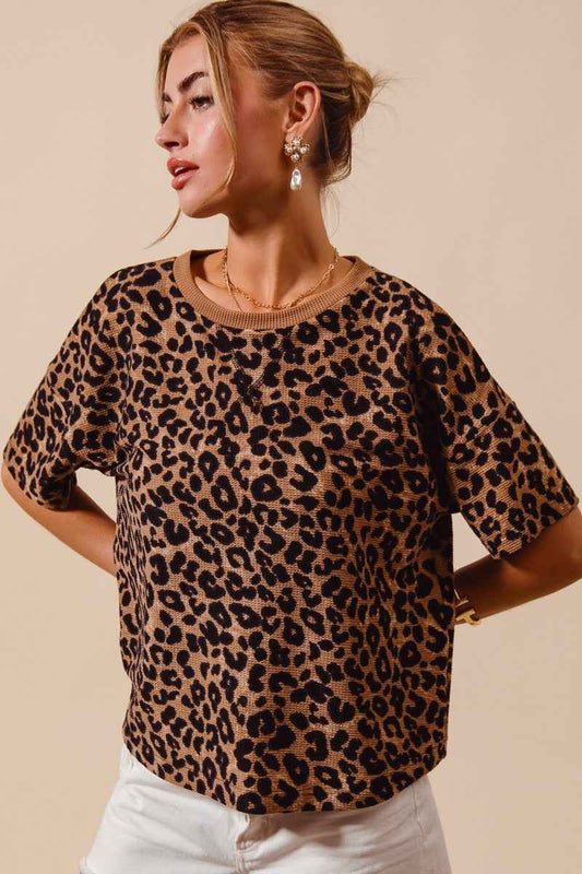 Leopard Thermal Waffle Knit Loose Fit Top 70fa143820264bbdbabd6372268e45a2-Max