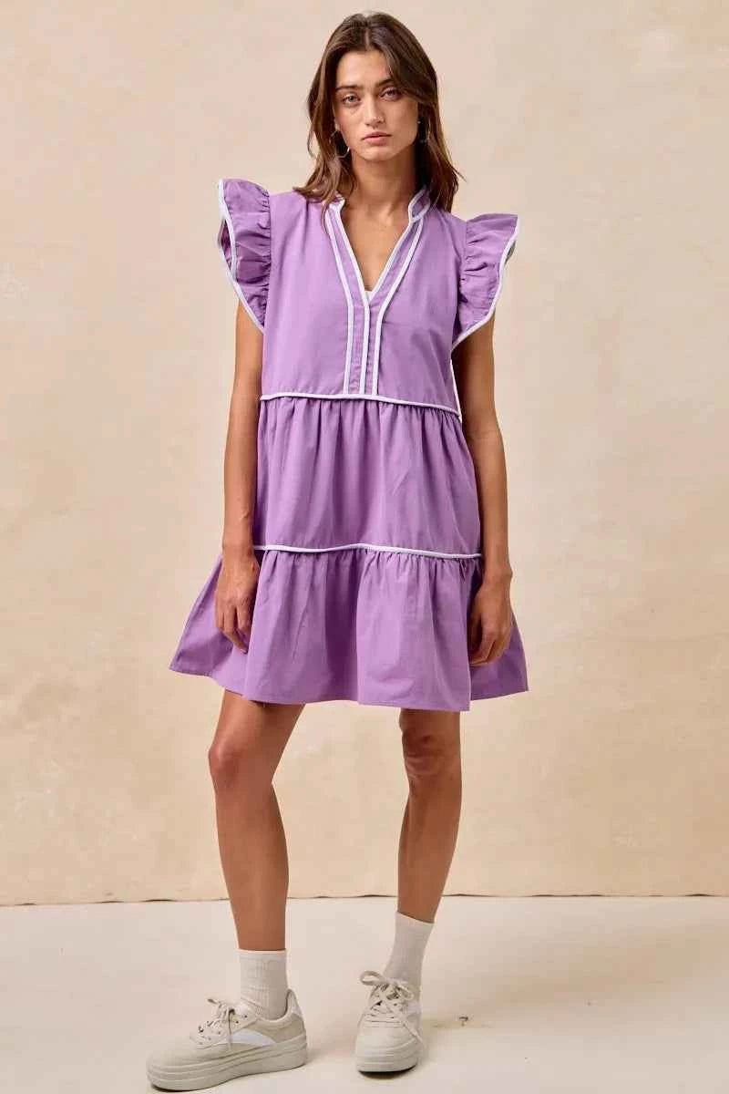 BiBi Gameday Theme Contrast Binding Ruffled Dress 70fca6a5934d4138848eff6217138086-Max-Origin