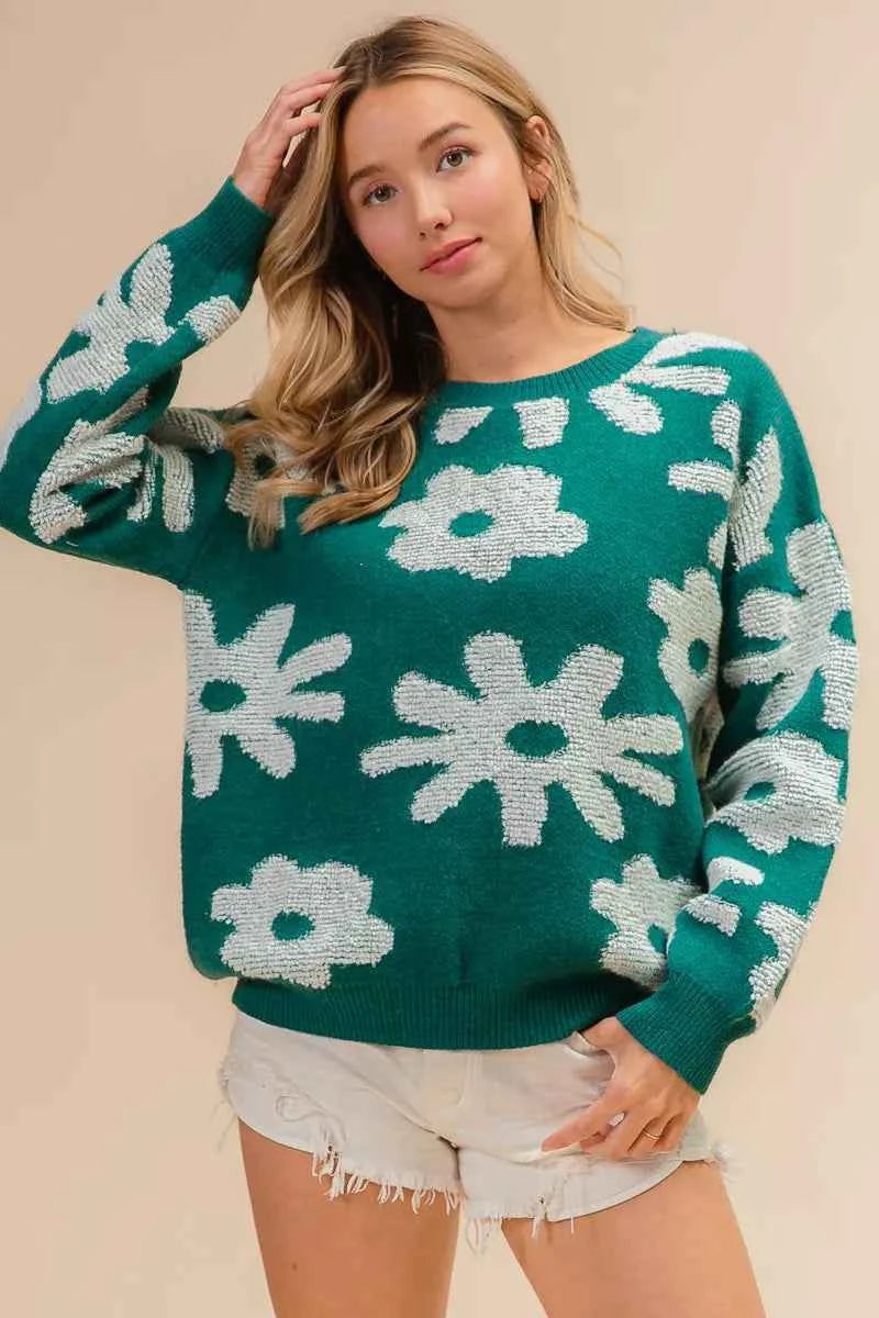 BiBi Flower Pattern Long Sleeves Sweater Top 70fecd43-7a72-48b5-a560-62011dd4c0ca-Max-Origin