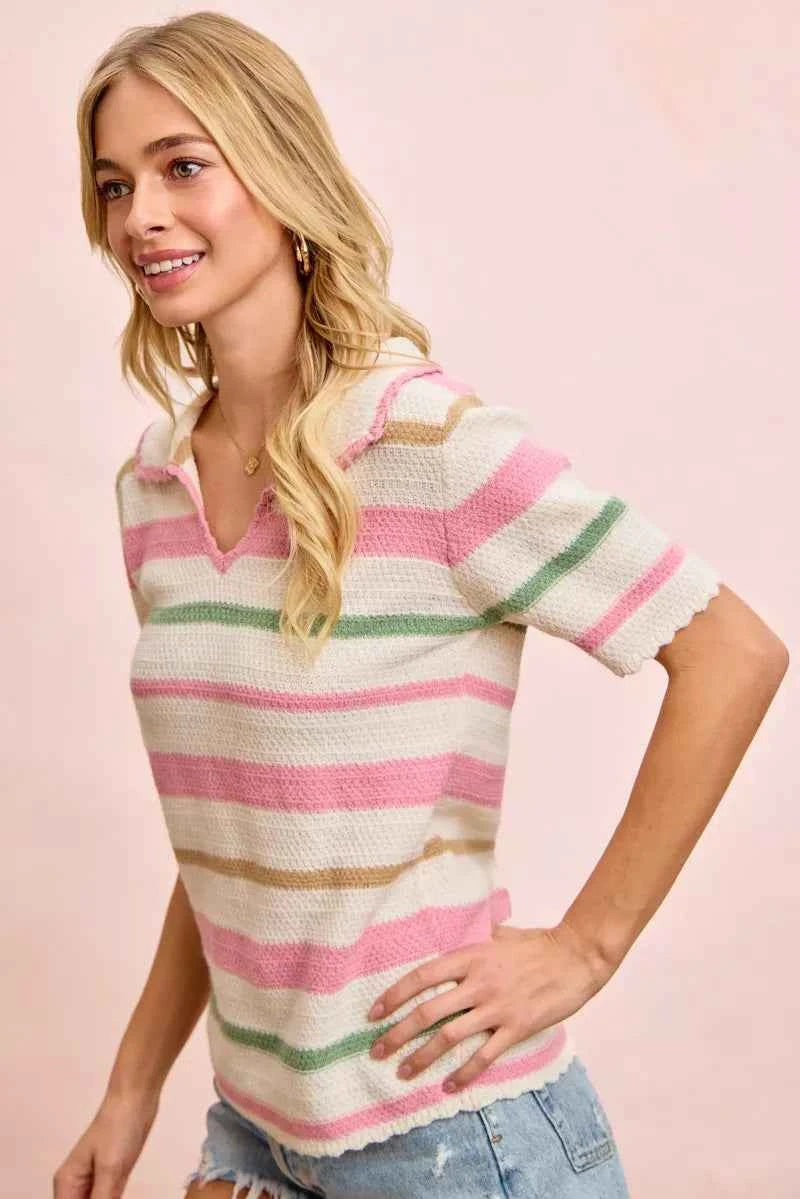 BiBi Multi Colors Stripes Collared Knit Top 70ff7fee4452473ab747937f12e85b37-Max-Origin