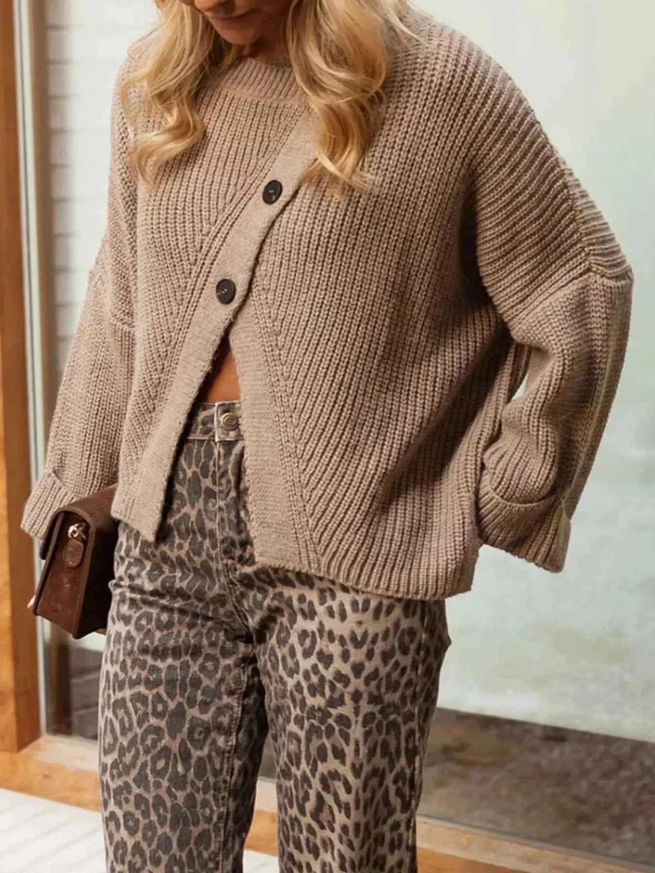 Asymmetrical Button Detail Sweater 70ffd59c-3d56-42a9-8983-46f480c31540-Max-Origin