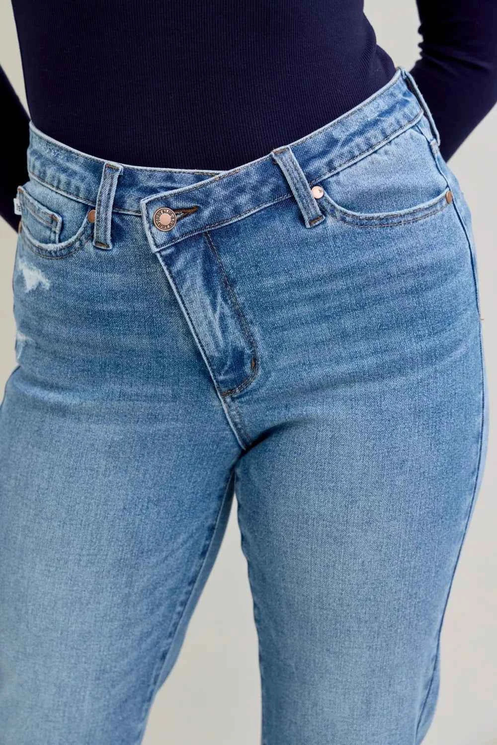 Judy Blue High Waist Bf Criss-cross Mild Destroy Jeans with Single Cuff 71027f30e89a457a9ab1669cfd7a7fe9-Max-Origin