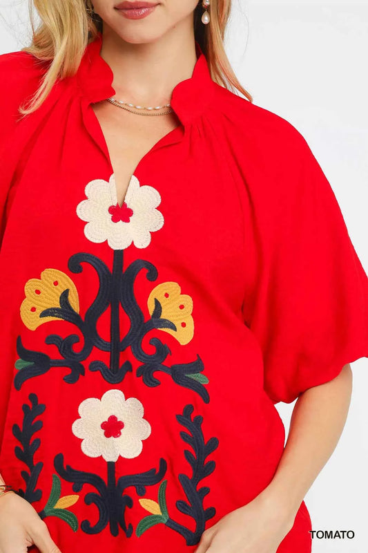 Embroidered Boho Puff Sleeve Blouse 7104345e-38f1-423b-b3cd-440f2721a4e5-Max-Origin