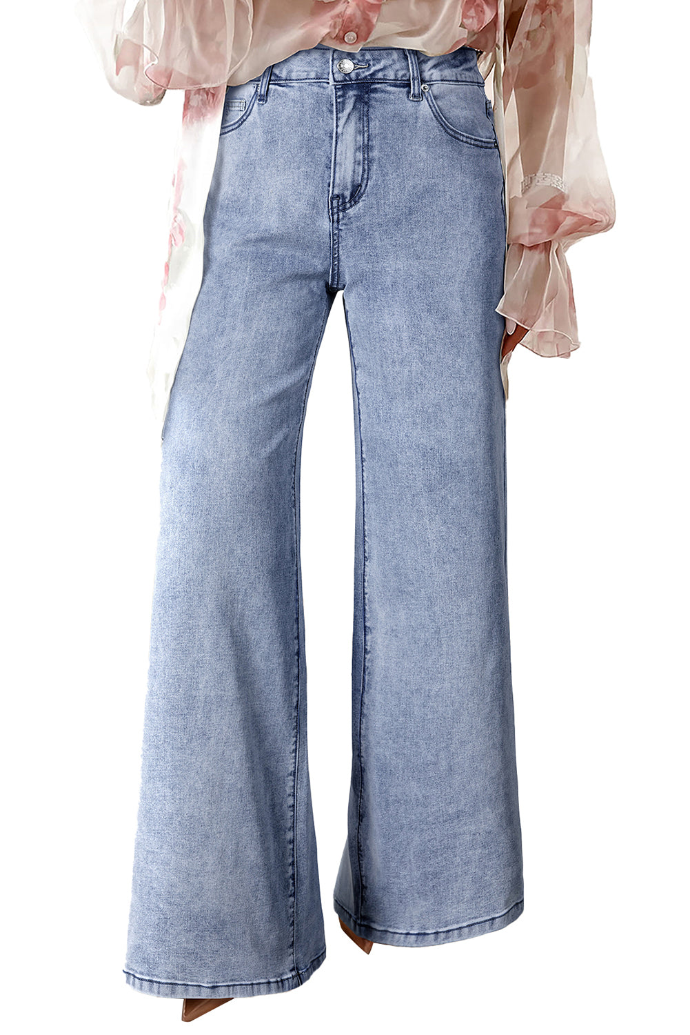 Beau Blue Button Zip High Waist Flared Hem Jeans 71054491daaca314