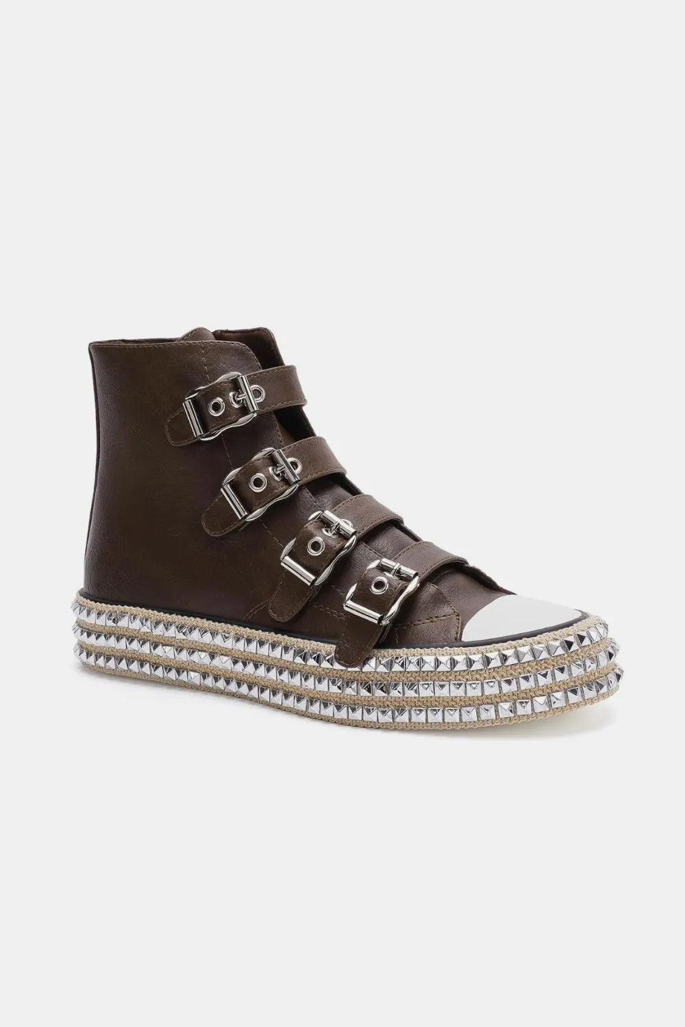 Beast Fashion Multi-Buckle Straps Studded Platform Sneakers 710859e2-0d3a-4592-94c1-40c7e08e0ef5-Max