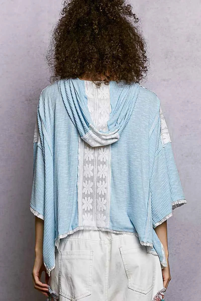 POL Short Sleeve Hoodie Top with Lace Detail 710a6278-8243-4ed0-a459-e08a51f44ea2-Max-Origin