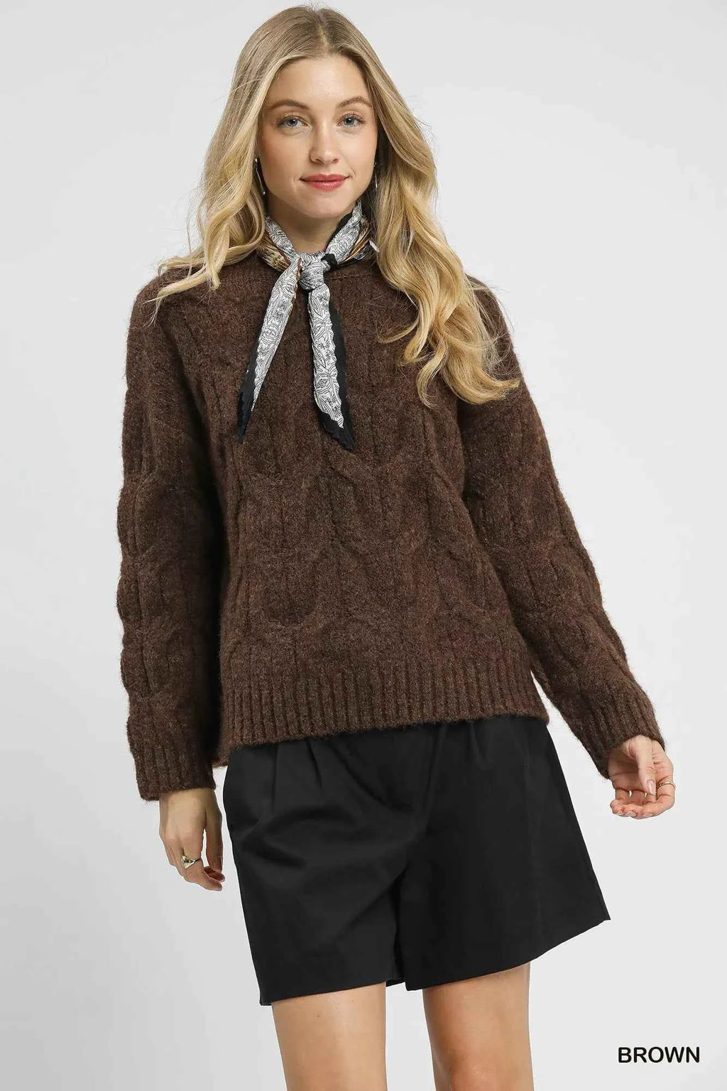 Umgee Cable Knit Cozy Sweater Brown 710b53ac-dd1d-4933-a57f-862569678fc7-Max-Origin
