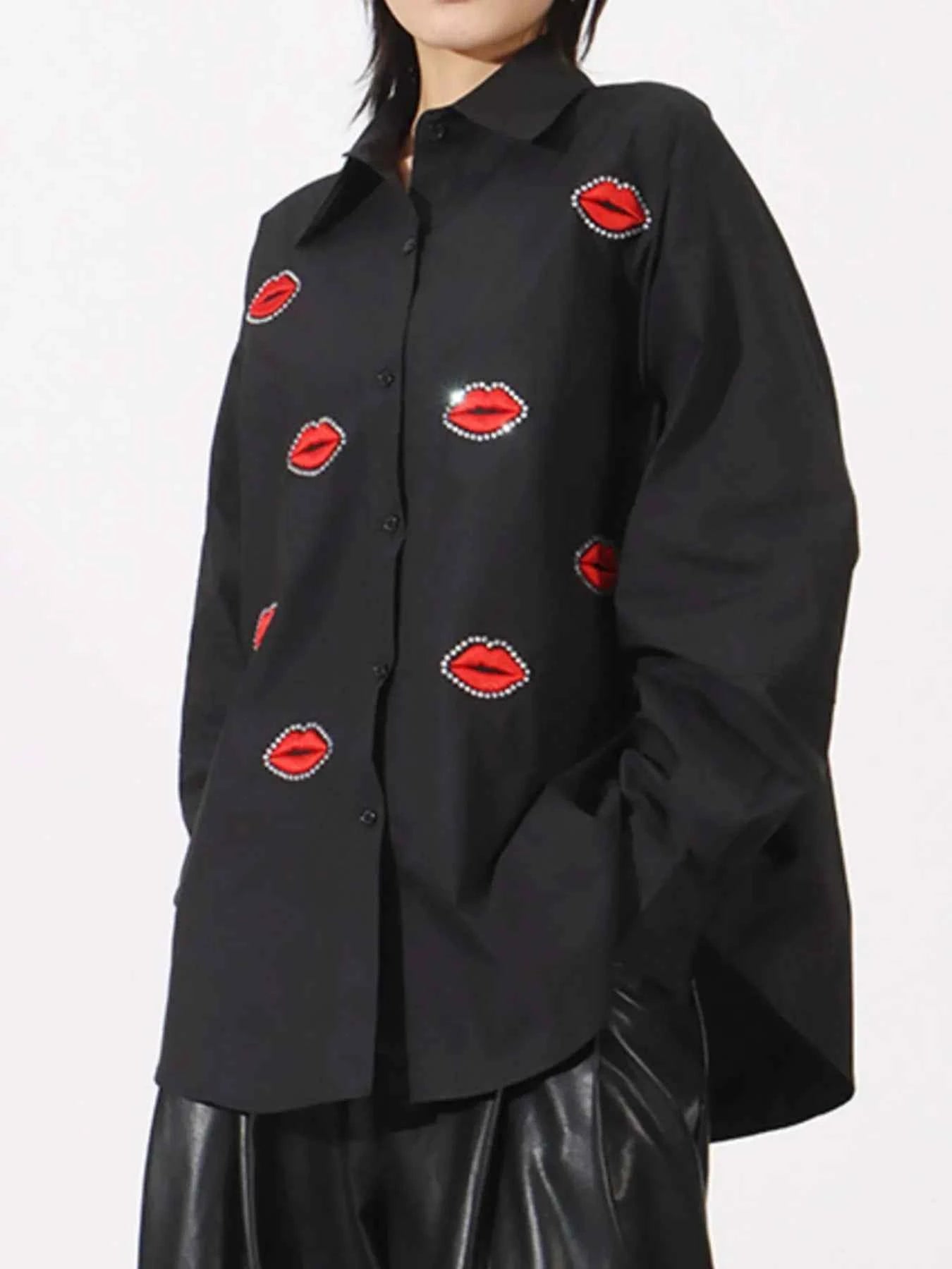 Lips Button Up Long Sleeve Shirt Black One size fits all 710e404a-1500-45bf-9502-24ffc702c93e-Max-Origin