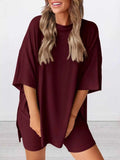 Full Size Relaxed Fit Round Neck Top and Shorts Two-Piece Set Plus Size Burgundy 7110b052-8c33-478c-8995-53c04e822d65-Max-Origin