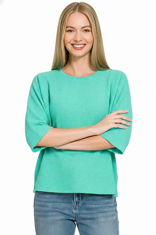 Zenana Double Knit Short Sleeve Top 71136294-d512-4955-92eb-19192c41619d-Max-Origin