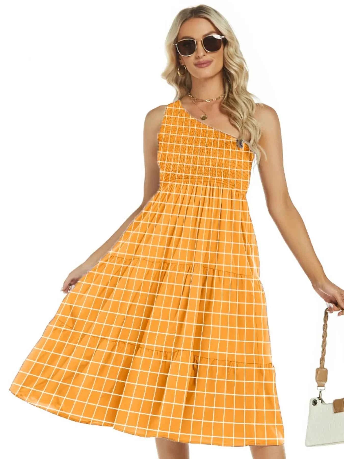 One-Shoulder Tiered Midi Dress with Smocked Bodice 711693d2-66ca-4af0-8df3-abb2caf0e408-Max-Origin