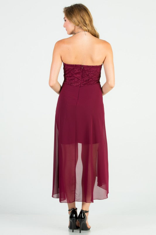 Women’s Strapless Chiffon High-Low Dress – Lace Bodice Open Back Cocktail Dress 7117e7f5-b03c-4dc7-9bcb-b602a3fa02aa