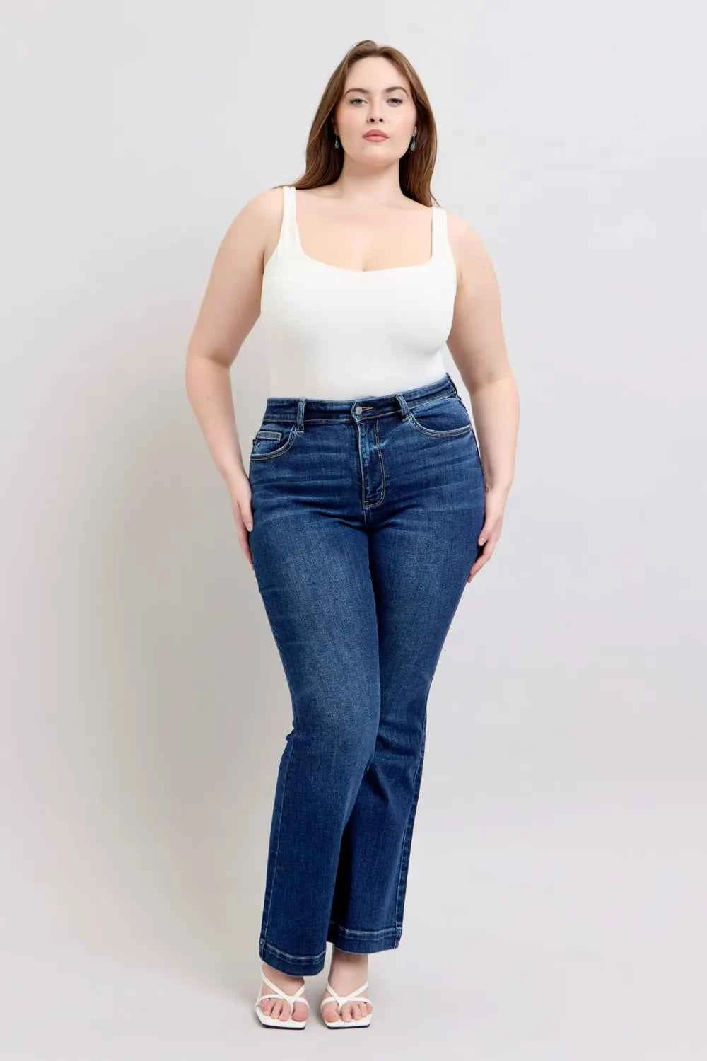 Judy Blue Full Size High Rise Flare Jeans with Pockets Plus Size Dark 711ead77-0c30-4764-a28b-853ec00e90be-Max