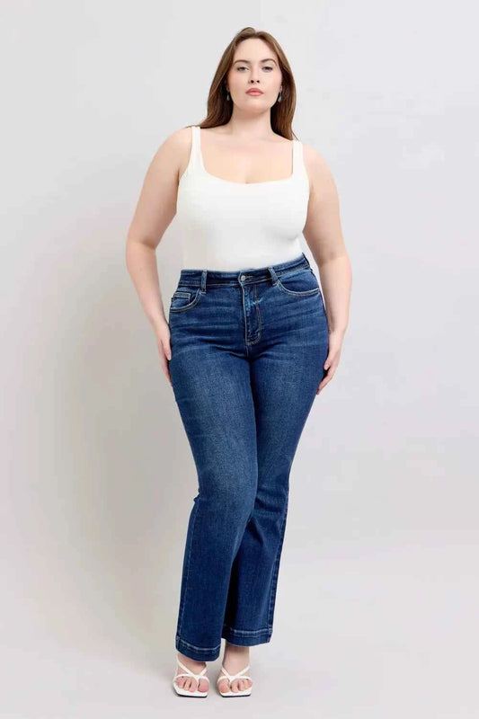 Judy Blue Full Size High Rise Flare Jeans with Pockets Plus Size Dark 711ead77-0c30-4764-a28b-853ec00e90be-Max