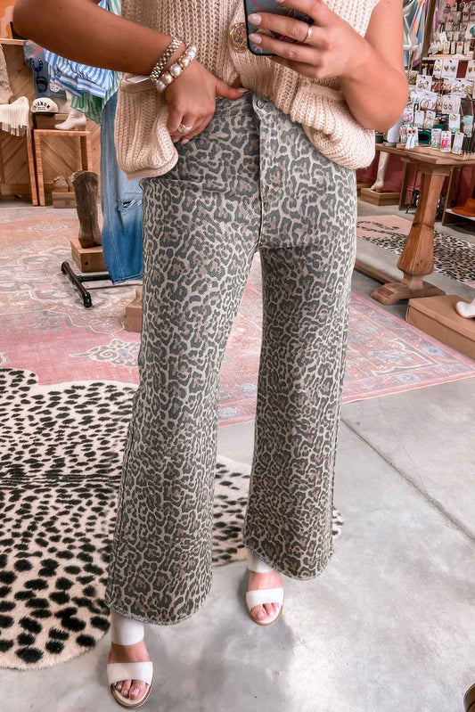 Brown Leopard High Waist Frayed Hem Jeans Brown 711feebd54373427